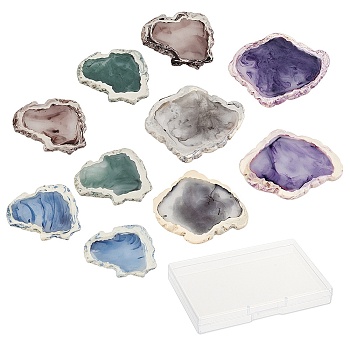 10Pcs Half Drilled Resin Beads, For Pendants Making, Imitation Agate Slices, Mixed Color, 39~40.5x31.5~32.5x4~5mm, Half Hole: 1mm, 2 style, 10pcs