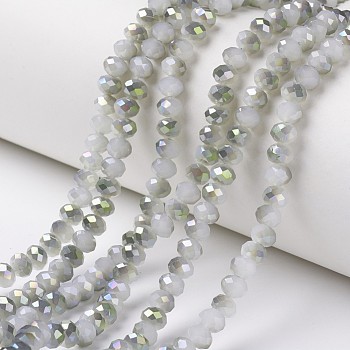 Electroplate Glass Beads Strands, Imitation Jade Beads, Pearl Luster Plated, Half Green Plated, Faceted, Rondelle, Gainsboro, 4x3mm, Hole: 0.4mm, about 130pcs/strand, 16.54 inch(42cm)