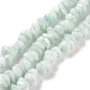 Natural Glass Beads Strands, Nuggets, Aqua, 10~13x10~11x5~5.5mm, Hole: 1mm, about 79~80pcs/strand, 15.75~16.22 inch(40~41.2cm)