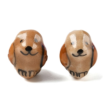 Hand-Painted Porcelain Beads, Animal, Dog, 17~18.5x13.5~14x16~16.5mm, Hole: 1.8mm