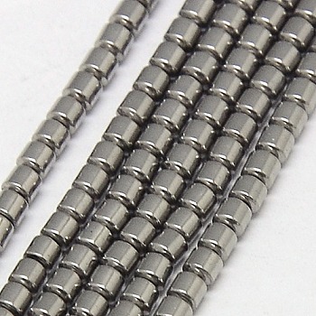 Electroplate Non-magnetic Synthetic Hematite Beads Strands, Column, Grade A, Platinum Plated, 2x2mm, Hole: 1mm, about 200pcs/strand, 16 inch