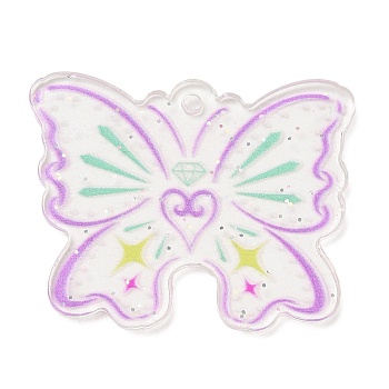 Acrylic Pendants, Butterfly, Lilac, 30x37.5x1.5mm, Hole: 1.8mm