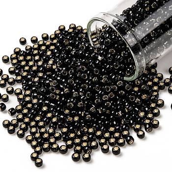 TOHO Round Seed Beads, Japanese Seed Beads, (2210) Silver Lined Jet Black Opaque, 8/0, 3mm, Hole: 1mm, about 222pcs/10g