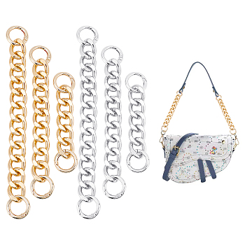 6Pcs 6 Style Aluminum Curb Chain Purse Strap Extender, with Aolly Spring Gate Rings, Bag Replacement Accessories, Golden & Silver, 10.8~20x1.8x0.4cm, 2pcs/style