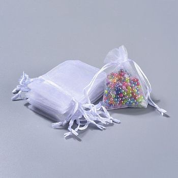 Rectangle Jewelry Packing Drawable Pouches, Organza Gift Bags, White, 5cmx7cm