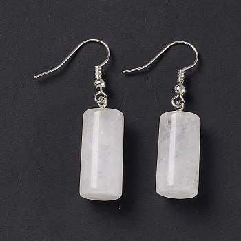 Natural Quartz Crystal Cylindrical Dangle Earrings, Platinum Brass Jewelry for Women, 42mm, Pin: 0.7mm
