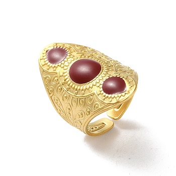 304 Stainless Steel Enamel Cuff Rings, Oval, Real 18K Gold Plated, Adjustable