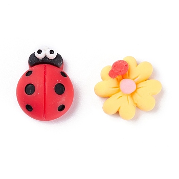 Opaque Resin Cabochons, Ladybird & Flower, Mixed Color, Ladybird: 14x11.5x7mm, Flower: 12x13x5mm.