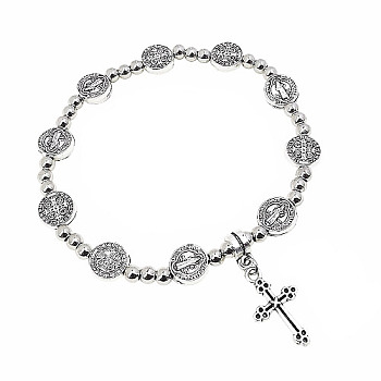 Stainless Steel Charm Bracelets, Cross, Stainless Steel Color, 7-7/8 inch(20cm)