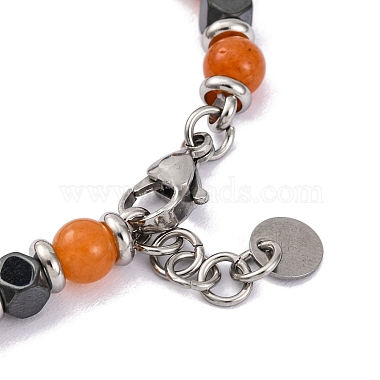 Natural Carnelian & Magnetic Synthetic Hematite Round Beaded Bracelet(BJEW-P339-02P-01)-3