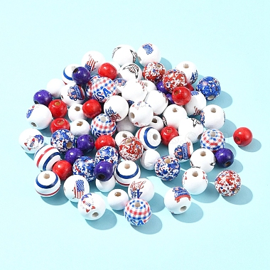 75Pcs 12 Styles Independence Day Theme Wood European Beads(WOOD-FS0001-22)-7