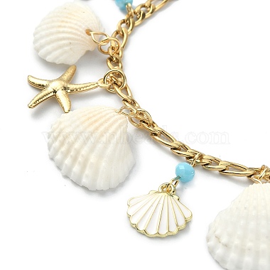 Natural Shell & 304 Stainless Steel Starfish & Alloy Enamel Charm Bracelet(BJEW-TA00356)-2