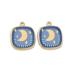 304 Stainless Steel Enamel Pendants, Square with Moon Charms, Ion Plating(IP), Real 18K Gold Plated, 21.5x18.5x2.5mm, Hole: 1.8mm(STAS-K295-61G)