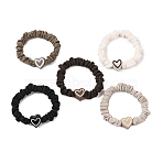 Polyester Elastic Hair Accessories, Heart, with Alloy Findings, for Girls or Women, Scrunchie/Scrunchy Hair Ties, Mixed Color, 8.5mm, Inner Diameter: 40mm, about 5pcs/set(AJEW-Z049-04)