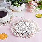 2Pcs Hand-woven Ccotton Thread Cup Mats, Resistant Pot Mats, for Home Kitchen, Flat Round, White, 150x11mm(AJEW-LP0006-37B)