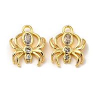Brass Micro Pave Cubic Zirconia Charms, Spider, Real 18K Gold Plated, 11x9x2mm, Hole: 1.4mm(KK-Q809-01G)