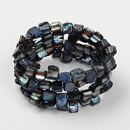 Wrap Bracelets, with Shell Beads, Steel Bracelet Memory Wire and Spacer Bars, Gray, 55mm(BJEW-JB00300-06)