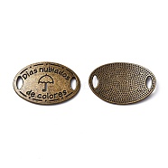 Tibetan Style Alloy Oval with Word & umbrella Links, Cadmium Free & Nickel Free & Lead Free, Antique Bronze, 23x35x4.5mm, Hole: 7x3mm, about 166pcs/1000g(TIBE-Q045-11AB-NR)