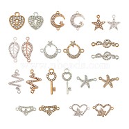DIY Jewelry Making Finding Kit, Including Alloy Links Charm Connector, Brass Charms, with Crystal Rhinestone, Star & Starfish & Leaf & Moon and Star & Music Note, Platinum & Golden, 22Pcs/box(JX136A)