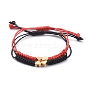 Unisex Adjustable Korean Waxed Polyester Cord Braided Bead Bracelets Sets, with Brass Beads, Heart, Real 18K Gold Plated, Mixed Color, 2.2~7.8cm, 2pcs/set(BJEW-JB04671)