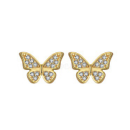 Butterfly 925 Sterling Silver Cubic Zirconia Stud Earrings for Women, with S925 Stamp, Real 14K Gold Plated, 7.5x10x12.5mm(EJEW-P231-38G)