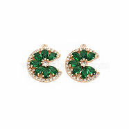 Brass Micro Pave Cubic Zirconia Charms, with Glass, Nickel Free, Real 18K Gold Plated, Flower, Green, 18x15x3mm, Hole: 1mm(KK-S364-269A)