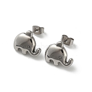 304 Stainless Steel Elephant Stud Earrings, Stainless Steel Color, 12x14.5mm(EJEW-F349-01P)