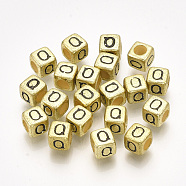 Acrylic Beads, Horizontal Hole, Metallic Plated, Cube with Letter.Q, 6x6x6mm, 2600pcs/500g(PB43C9308-G-Q)