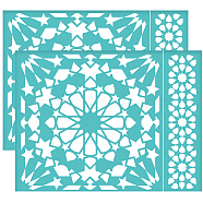 Self-Adhesive Silk Screen Printing Stencil, for Painting on Wood, DIY Decoration T-Shirt Fabric, Turquoise, Floral Pattern, 280x220mm(DIY-WH0338-158)
