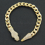 Alloy Black Rhinestone Cuban Link Chain Bracelets for Women, Snake, Golden, 11 inch(28cm)(WGC9FDE-01)