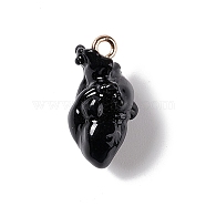 Transparent Resin Pendants, Anatomical Heart Charms, with Golden Plated Iron Loops, Black, 20.5~21.5x11.5x11mm, Hole: 2mm(RESI-E028-01G-04)