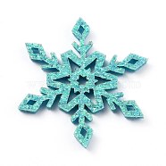 Snowflake Felt Fabric Christmas Theme Decorate, with Glitter Gold Powder, for Kids DIY Hair Clips Make, Medium Turquoise, 4.15x3.65x0.25cm(DIY-H111-A09)