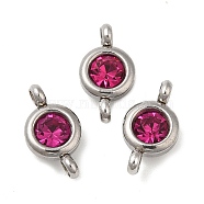 304 Stainless Steel Single Rhinestone Connector Charms, Flat Round Links, Stainless Steel Color, Fuchsia, 12x6.5x4mm, Hole: 2mm(STAS-E194-13P-05)