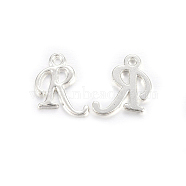 Silver Color Plated Alloy Letter Pendants, Rack Plating, Cadmium Free & Lead Free, Letter.R, 14x10x2mm, Hole: 1.5mm(PALLOY-J718-01S-R)