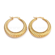 304 Stainless Steel Hoop Earrings, Hypoallergenic Earrings, Textured, Double Horn/Crescent Moon, Real 24K Gold Plated, 34x6mm, Pin: 1mm(EJEW-O096-36G)