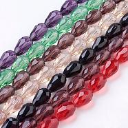 Glass Beads Strands, Faceted, teardrop, Mixed Color, 15x10mm, Hole: 2mm, about 48pcs/strand, 27.56 inch(70cm)(GLAA-R024-15x10mm-M)