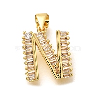 Rack Plating Brass Micro Pave Cubic Zirconia Pendants, Long-Lasting Plated, Lead Free & Cadmium Free,Real 18K Gold Plated, Letter Charms, Letter N, 15x13x2x2mm Hole: 5x3mm(KK-L226-100G-N)