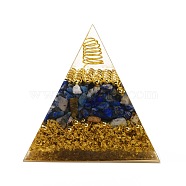 Orgonite Pyramid, Resin Pointed Home Display Decorations, with Natural Lapis Lazuli and Metal Findings inside, 52.5x54x52mm(DJEW-K017-02D)