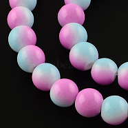 Two-Color Baking Painted Glass Bead Strands, Round, Medium Orchid, 8mm, Hole: 1.3~1.6mm, about 104pcs/strand, 32.7 inch(X-DGLA-R050-8mm-25)