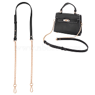 Imitation Leather Purse Shoulder Straps, with Alloy Curb Chain & Swivel Clasp, Black, 119.6x1.4cm(FIND-WH0126-205B)