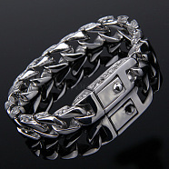 Stainless Steel Curb Chain Bracelet for Men, Stainless Steel Color, 8-1/4 inch(21cm)(WG16336-01)