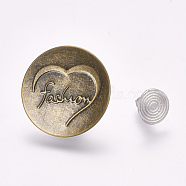 Iron Button Pins for Jeans, Garment Accessories, Flat Round with Word Fashion, Antique Bronze, 20x8mm, Hole: 2mm, Pin: 8x8mm, Knob: 3mm(IFIN-WH0051-16H)