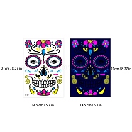 Heat Tranfer Luminous Printing Body Art Face Tattoo Sticker, Skull, for Halloween, Colorful, 21x14.5cm(PW-WG23340-02)