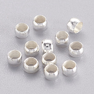 Brass Crimp Beads, Cadmium Free & Lead Free, Rondelle, Silver, 4mm, Hole: 3mm, about 10000pcs/bag(E002-4mm-S)