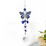 Alloy & Glass Blue Evil Eye Pendant Decorations, Hanging Suncatchers, for Garden Decorations, Butterfly, 400mm(PW-WG80323-03)