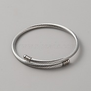 304 Stainless Steel Round Rope Chain Cuff Bangle for Women, Stainless Steel Color, Inner Diameter: 2-1/8 inch(5.4cm)(BJEW-WH0020-36P)