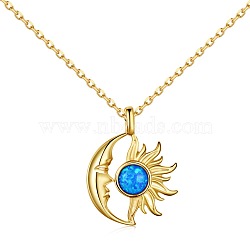 Moon & Sun 925 Sterling Silver Pendant Necklaces, with Synthetic Opal, Real 18K Gold Plated, 15.87 inch(40.3cm)(NJEW-P292-01G)