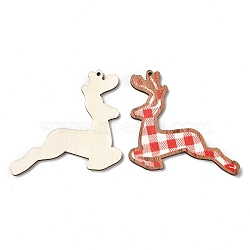 Single Face Christmas Printed Wood Big Pendants, Reindeer Charms, Red, 46x51x2.5mm, Hole: 1.6mm(WOOD-D025-12)