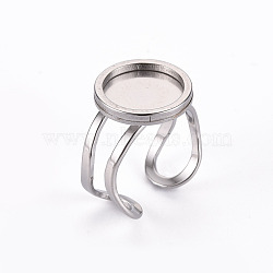 201 Stainless Steel Cuff Pad Ring Settings, Laser Cut, Stainless Steel Color, Tray: 12mm, US Size 7 1/4(17.5)~US Size 8(18mm)(X-STAS-S080-040B-P)