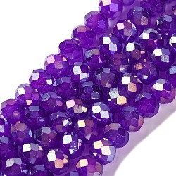 Baking Electroplate Glass Beads Strands, AB Color, Faceted, Round, Blue Violet, 10x8mm, Hole: 1mm, about 63~65pcs/strand, 18.90''(48~50cm)(X-DGLA-A039-J10mm-B05)